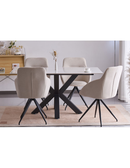 Table à manger Axis – Plateau pierre frittée & pieds métal croisés