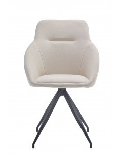 Chaise Nara – Assise tissu beige & pieds métal noir poudré