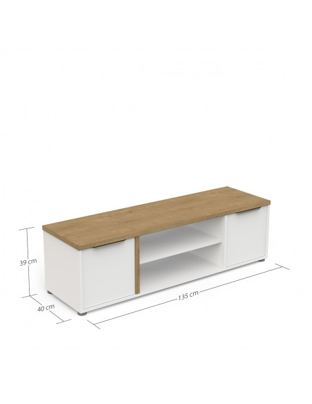 Meuble TV ACCESS – 2 Portes & 1 Niche – Chêne Hamilton & Blanc Mat – Écran jusqu’à 55” – Fabrication Française ????????