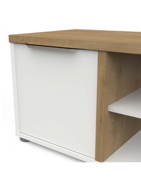 Meuble TV ACCESS – 2 Portes & 1 Niche – Chêne Hamilton & Blanc Mat – Écran jusqu’à 55” – Fabrication Française ????????