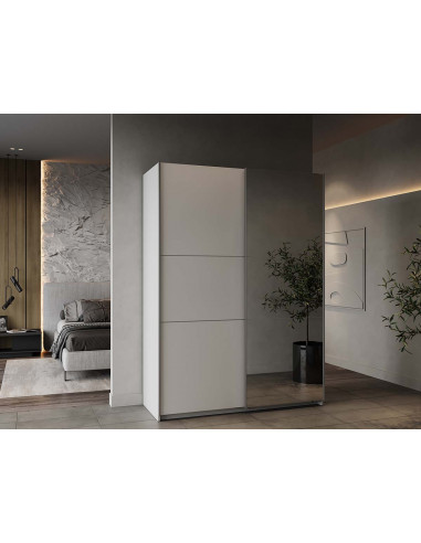 Armoire GHOST I – Portes Coulissantes avec Miroir – Blanc Mat – Largeurs 150/180/200 cm – Design Moderne