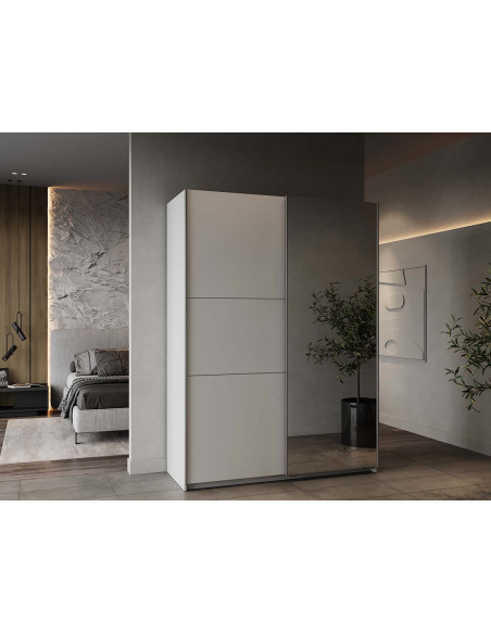 Armoire GHOST I – Portes Coulissantes avec Miroir – Blanc Mat – Largeurs 150/180/200 cm – Design Moderne