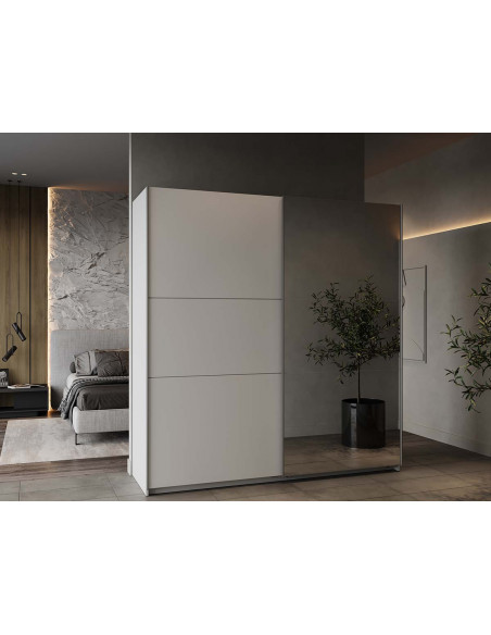Armoire GHOST I – Portes Coulissantes avec Miroir – Blanc Mat – Largeurs 150/180/200 cm – Design Moderne