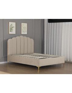 Lit Coffre en Velours Beige – Modèle Imperial