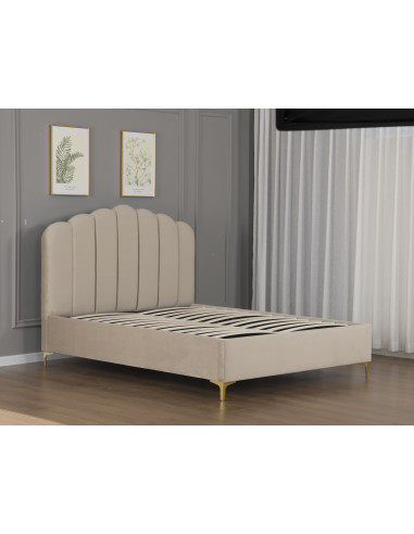 Lit Coffre en Velours Beige – Modèle Imperial Lit Coffre en Velours Beige – Modèle Imperial