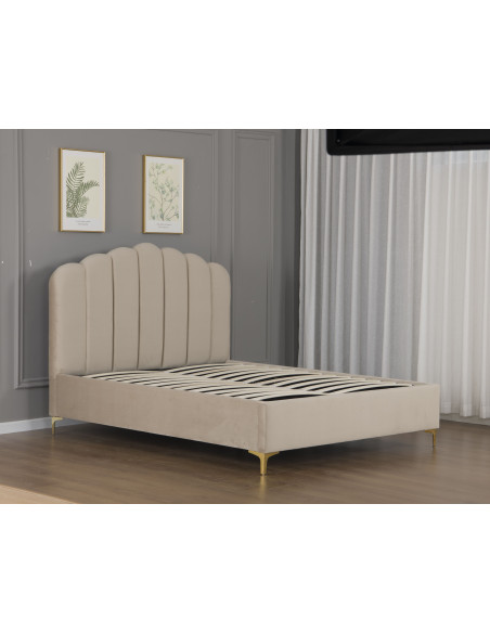 Lit Coffre en Velours Beige – Modèle Imperial Lit Coffre en Velours Beige – Modèle Imperial