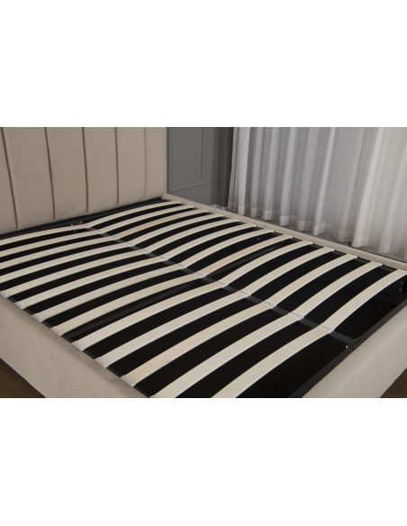 Lit Coffre en Velours Beige – Modèle Imperial Lit Coffre en Velours Beige – Modèle Imperial