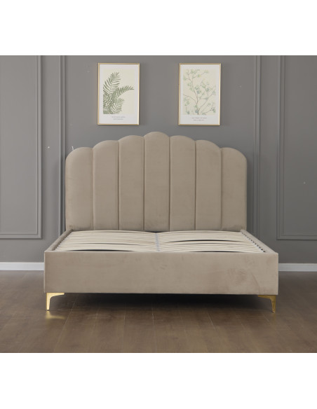 Lit Coffre en Velours Beige – Modèle Imperial Lit Coffre en Velours Beige – Modèle Imperial