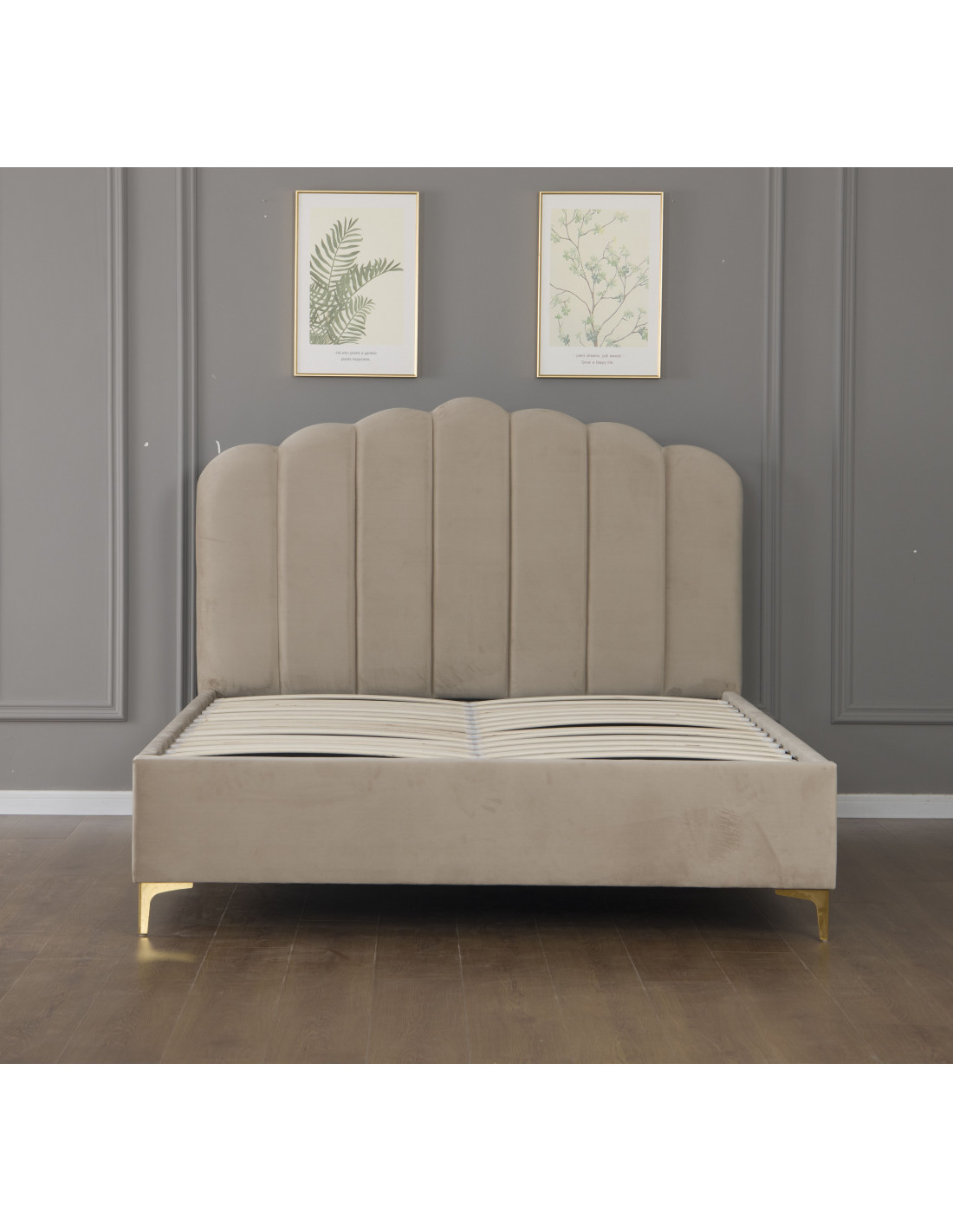 Lit Coffre en Velours Beige – Modèle Imperial Lit Coffre en Velours Beige – Modèle Imperial