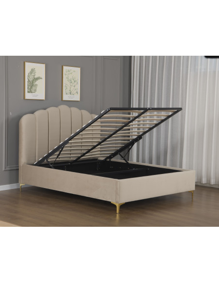 Lit Coffre en Velours Beige – Modèle Imperial Lit Coffre en Velours Beige – Modèle Imperial