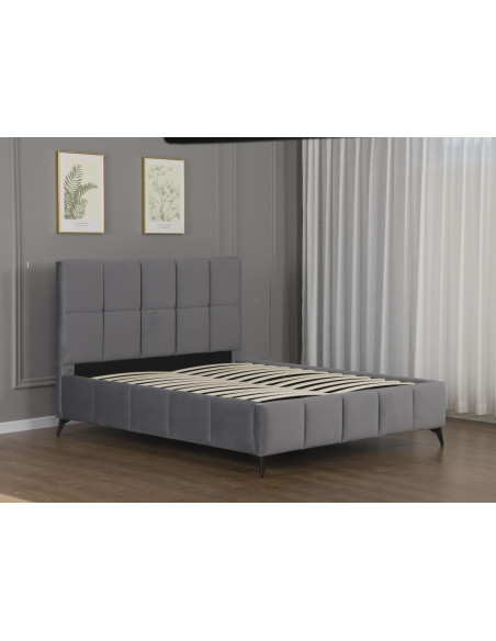 Lit Coffre ZENO en Velours Noir ou Gris Foncé – Design Moderne et Rangement Intégré