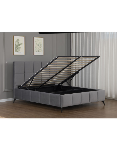 Lit Coffre ZENO en Velours Noir ou Gris Foncé – Design Moderne et Rangement Intégré