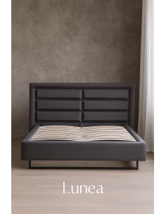 Lit Lunea – Élégance nocturne en tissu gris foncé