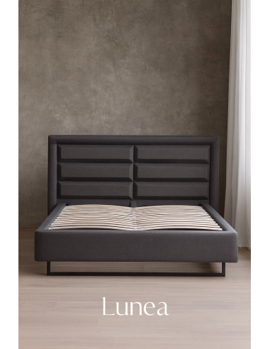 Lit Lunea – Élégance nocturne en tissu gris foncé Lit Lunea – Élégance nocturne en tissu gris foncé