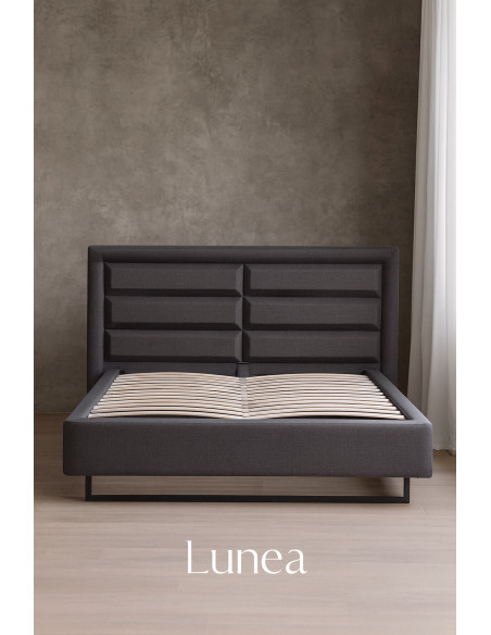 Lit Lunea – Élégance nocturne en tissu gris foncé