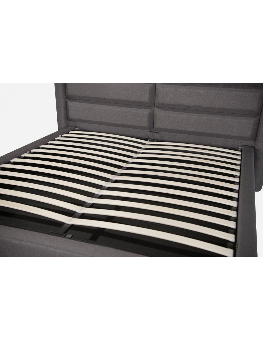 Lit Lunea – Élégance nocturne en tissu gris foncé Lit Lunea – Élégance nocturne en tissu gris foncé