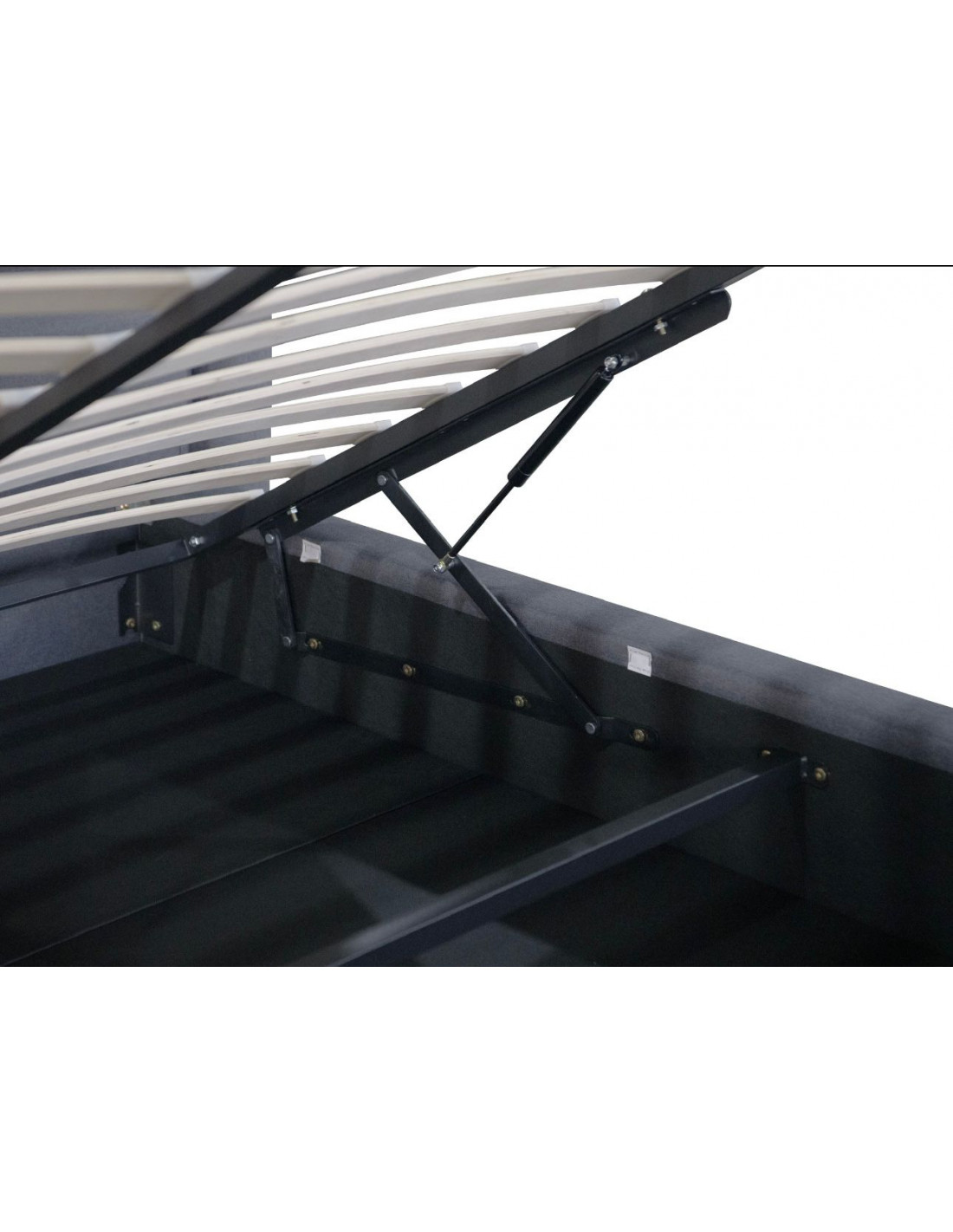 Lit Lunea – Élégance nocturne en tissu gris foncé Lit Lunea – Élégance nocturne en tissu gris foncé