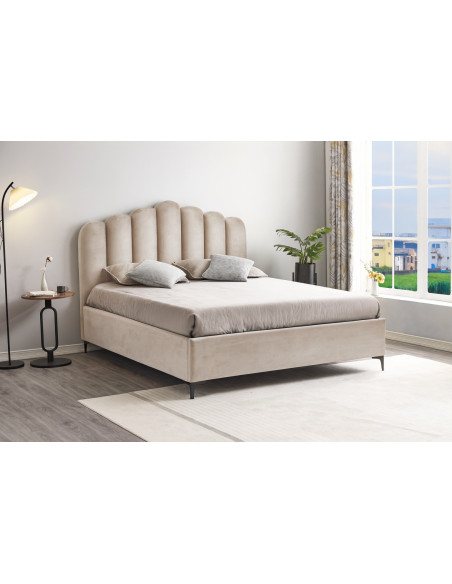 Lit Coffre en Velours Beige – Modèle Imperial