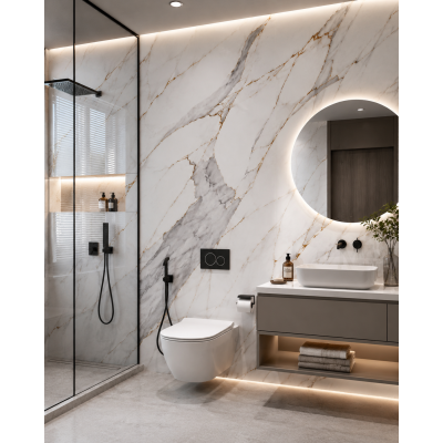 Panneau PVC Marbre Blanc Veines Dorées