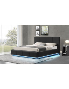 Lit led avec coffre de rangement Clara - Noir Le Lit Led Clara est ...
