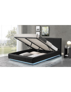 Lit led avec coffre de rangement Clara - Noir Le Lit Led Clara est ...