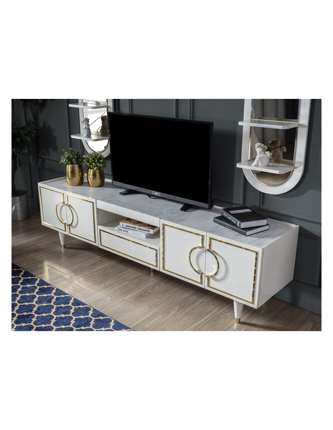 meuble tele blanc et dor�